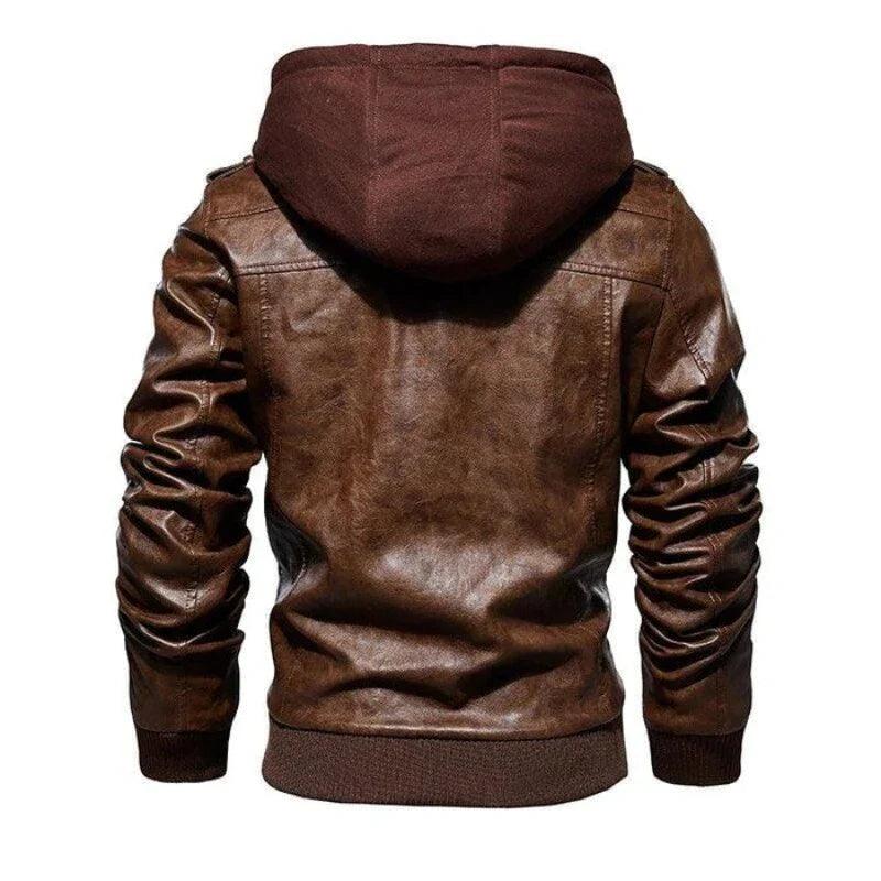 Jaqueta de Couro Masculina Hooded