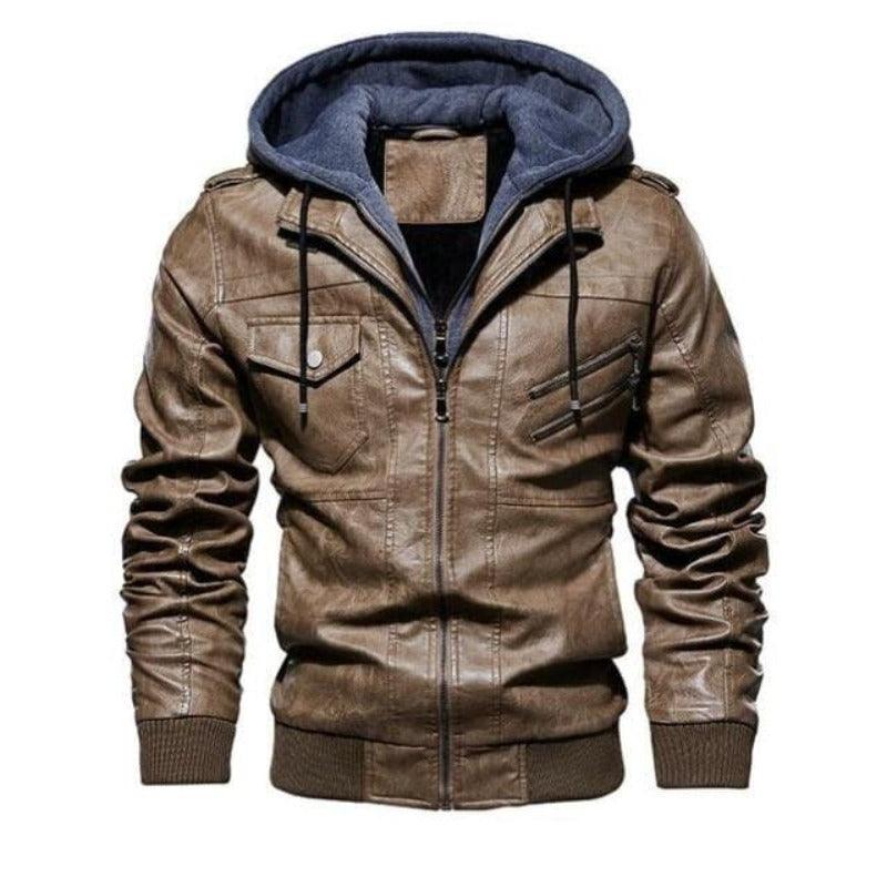 Jaqueta de Couro Masculina Hooded