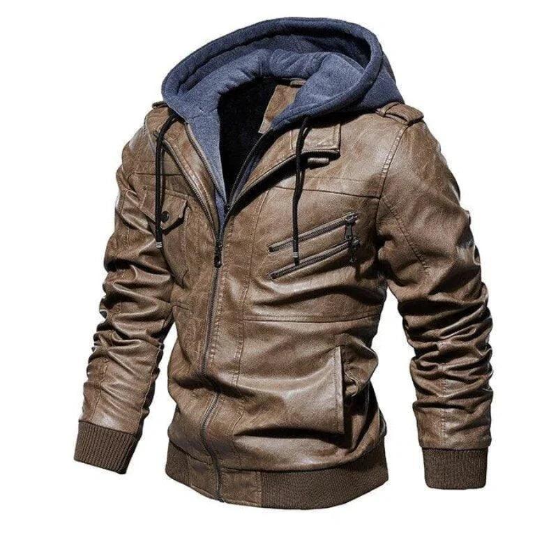 Jaqueta de Couro Masculina Hooded