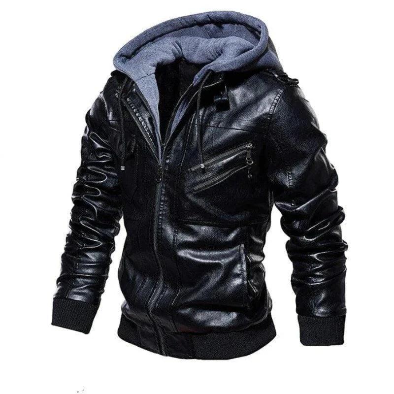 Jaqueta de Couro Masculina Hooded